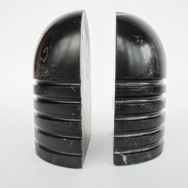 Curved Minimalist Black Marble Bullet Bookends 