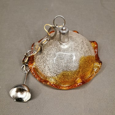 Vintage Mazzega Chandelier, Handmade Italian Glass Pendant Light, 1970s, Amber and Clear Textured Glass 