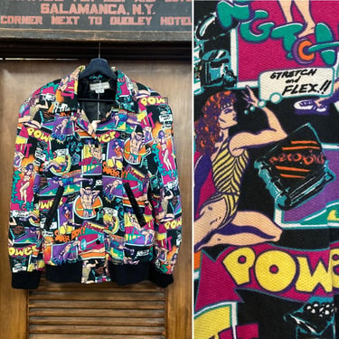 Vintage 1990’s Comic Book Fitness Gym Pop Art Jacket, 90’s Jacket, 90’s Comic Book Print, 90’s Pop Art, 90’s Gym Jacket, Vintage Clothing 