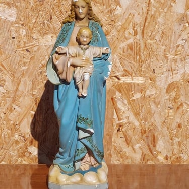 Antique Santa Maria with Jesus Statue,Antique Virgin Mary with Jesus, Antique Mother Mary Statue, Antique Religious Statue,Europe, 1908-1915 