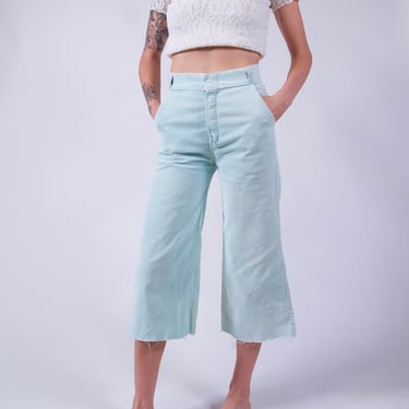 70s Corduroy Pants Blue High Waisted Cropped Corduroy Pants 1970s Vintage Trousers 