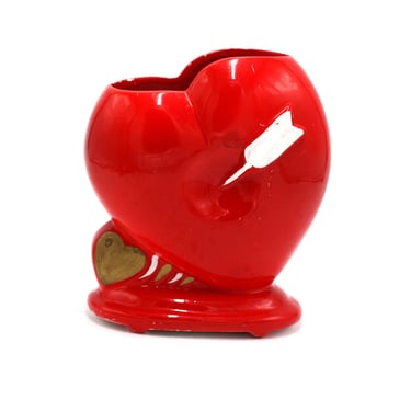 vintage Relpo red ceramic heart vase made in Japan 