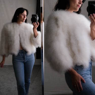 Vintage 70s White Marabou Feather Jacket W/ Three Quarter Length Sleeves | Saks Fifth Avenue | 100% Genuine Marabou | 1970s Feather Jacket 