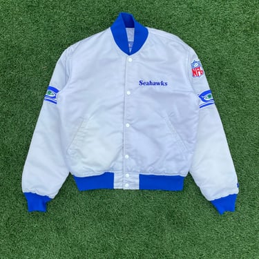 Vintage 1990's Seattle Seahawks White Satin STARTER Jacket Sz. M