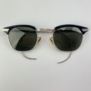 1950's Bausch & Lomb Brownline Sunglasses - Black Frame with Gold Filled Details - Wrap Around Stems - New UV Lenses - Opticial Quality 