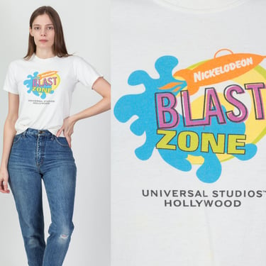 Y2K Nickelodeon Blast Zone T Shirt - Extra Small | Vintage Universal Studios Hollywood Cropped Graphic Tee 