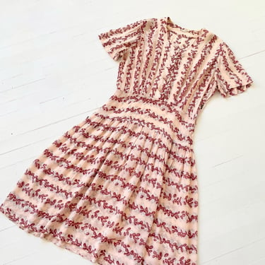 1940s Pink Cactus Print Rayon Dress 