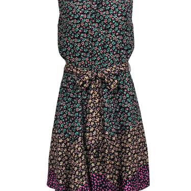 Rebecca Taylor - Black w/ Multicolor Floral Print Sleeveless Dress Sz L