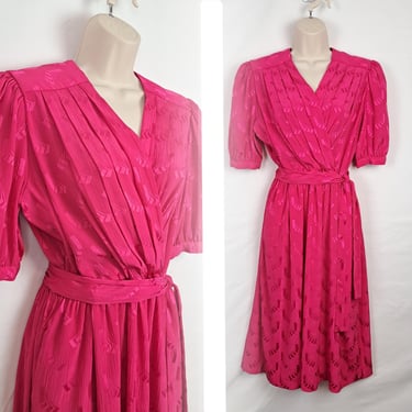 Vintage 80s Hot Pink Wrap Dress, Plus Size 