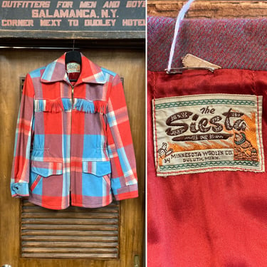 Vintage 1950’s “Siesta” Western Fringe Wool Rockabilly Plaid Jacket, 50’s Ranchwear, Vintage Clothing 