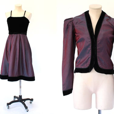Vintage Optical Illusion Silk Party Dress and Matching Jacket by Paul Louis Orrier - Vintage French Designer Two Piece Dress Set - Small 