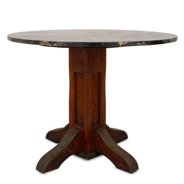 Arts and Crafts Marble Top Oak Center Table