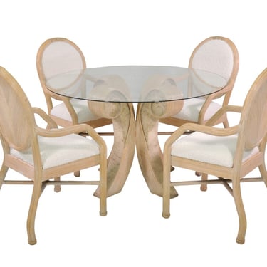 Pencil Reed Dining Set Glass Table with Four White Bouclé Chairs 