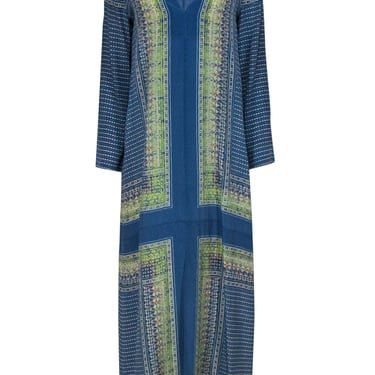 BCBG Max Azria - Blue & Green Printed Silk Maxi Dress Sz M