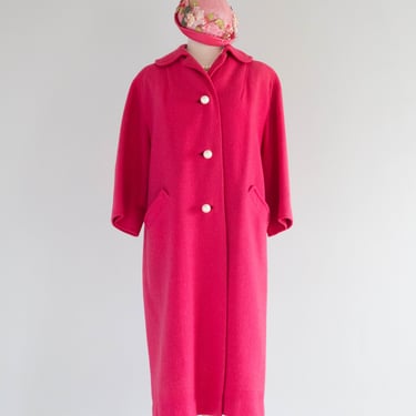 Fabulous 1960's Shocking Pink Wool Coat With Big Pearl Buttons / ML