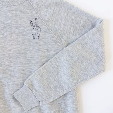 Embroidered Peace Sweatshirt in Heather Grey