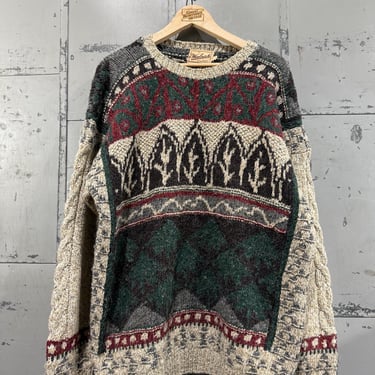 Vintage Woolrich Geometric Sweater Hand Knit Cozy Chunky Womens L 