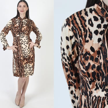 Animal Print Dress, Tropical Jungle Graphic, Neck Tie Safari Mini, Leopard Cheetah Fabric 