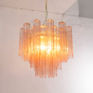 Suspension lamp Made in Italy Tronchi in cipria classic Murano glass of vintage design, ceiling chandelier 58 cm diameter 