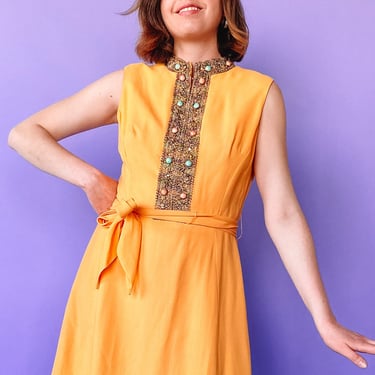 1960s Orange Fit and Flare Dress, sz. XS/S