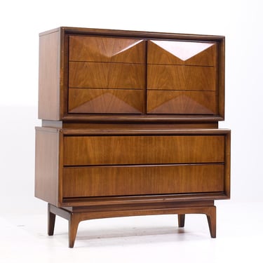United Furniture Mid Century Diamond Walnut Highboy Dresser - mcm 