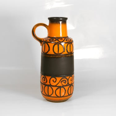 Large Orange Brown Vintage Scheurich Brutalist Floor Vase Jug Pitcher Retro Mid Century Modern West German Pottery Art Modernist Loft Handle 