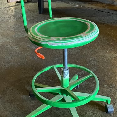 Neon Green Adjustable Shop Chair w Wood Back