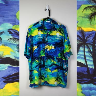 Vintage 1990s Cool Tones Hawaiian Shirt 