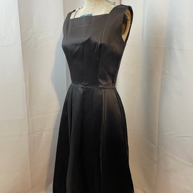 1950s Vintage Black Satin Cocktail Party Dress LBD Pinup S 