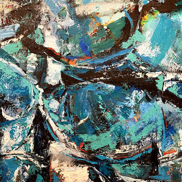 Abstract Modernist Oil Painting Titled “Blue Forest”	