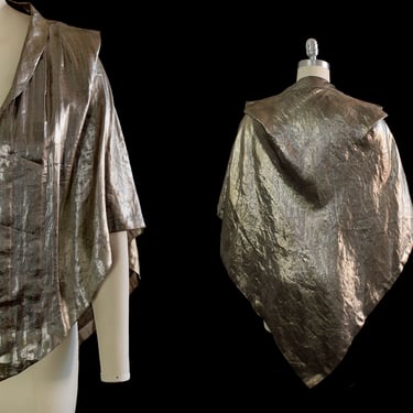 Rare 1920s Gold Silver Lame Capelet / Dense Metallic Evening Cape 