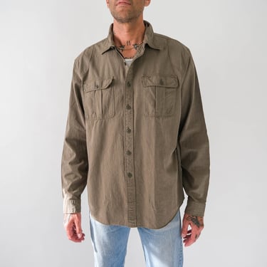 Vintage RRL Ralph Lauren Olive Birdseye Military Work Shirt w/ Cat Eye Buttons | 100% Cotton | 1950s Style Double RL Ralph Lauren Mens Shirt 