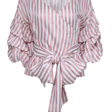 Alexis - Copper & White Striped Wrap Top w/ Gathered Sleeves Sz M