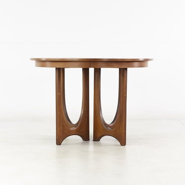 Broyhill Brasilia Round Walnut Expanding Dining Table with 3 Leaves - mcm 