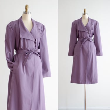 purple trench coat 70s 80s vintage pastel lavender belted jacket 