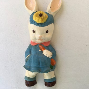 Vintage Plaster Easter Bunny Wall Hanging, Anthropomorphic Bunny, Easter Decor, Repair Made To Ear 