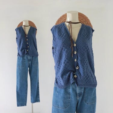 library button knit - m - vintage 90s y2k womens size medium sweater vest sleeveless classic academia cotton fall top shirt blouse usa 