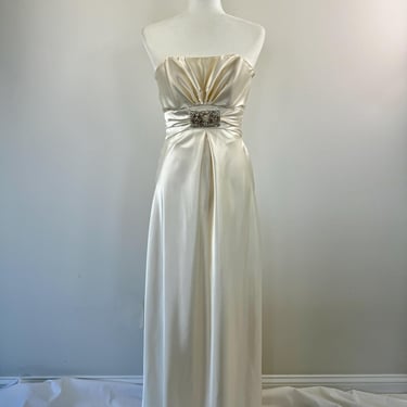 1990s Jessica McClintock Cream Satin Gown 