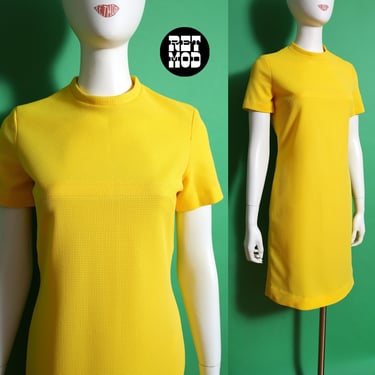 Cute Vintage 60s 70s Bright Yellow Short Sleeve Mod Space Age Dress 
