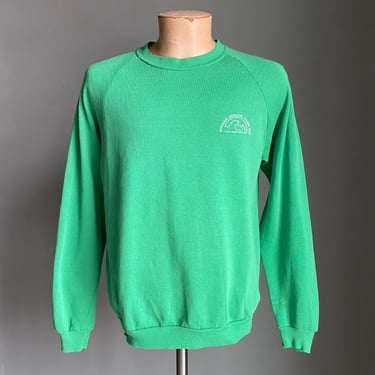 Vintage Green Raglan Pullover Sweatshirt / Vintage Horse Farm Sweatshirt / 80s Raglan Pullover / Broken In Pullover Workwear 