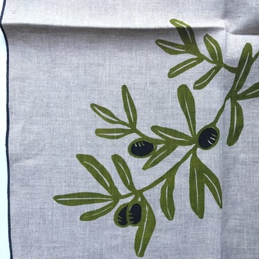 Olive Branch, Linen Fabric, Tea Towel, Fun Kitchen, Modern, Anniversary, Mediterranean, Gift for her, Housewarming, Dish cloth, Food, Garden 