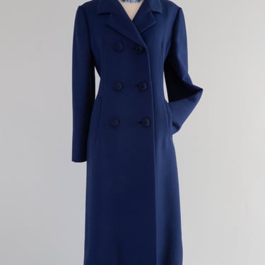 Classic Early 1960's Sapphire Blue Wool Coat Dan Millstein / L