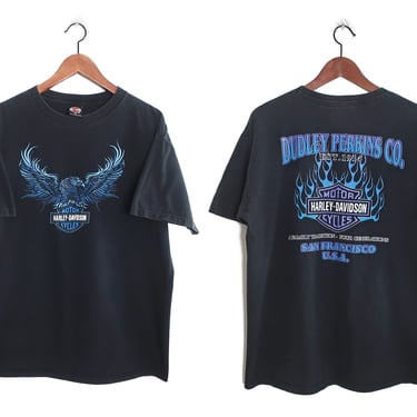 vintage Harley shirt / 90s biker shirt / faded black Harley Davidson San Francisco flames motorcycle shirt XL 