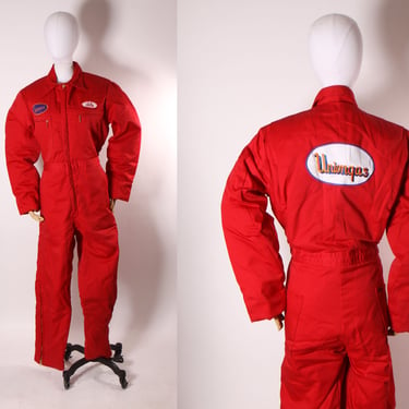1970s Red Insulated One Piece Womens Uniongas Embroidered Name Patch Ida Long Sleeve Jumpsuit Greaser Mechanic Coveralls by Lee Outerwear -M 