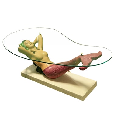 Mid-Century Sculptural Nude Mermaid Cocktail Table w/ Biomorphic Top 