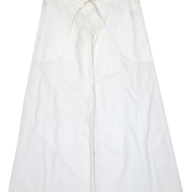 Rozae Nichols - White Wide Leg Cotton Pants w/ Beige Stitching Sz S
