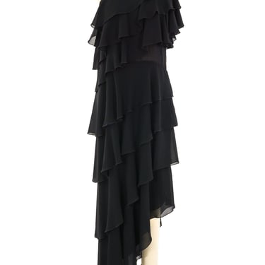 Lillie Rubin Tiered Ruffle One Shoulder Gown