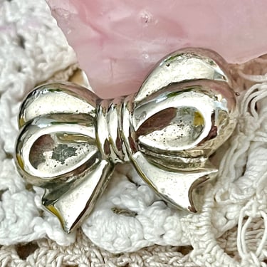 Sterling Silver Brooch, Pin, Bow, Ribbon, Signed .928, Vintage 80s 90s 