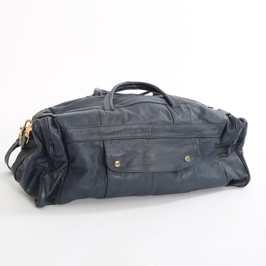 90s blue leather duffle bag 