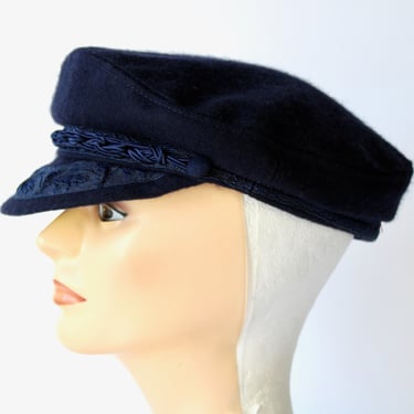 Vintage Navy Blue Wool Greek Fishermans Cap Made in Greece - Soft Felted Wool Hat 